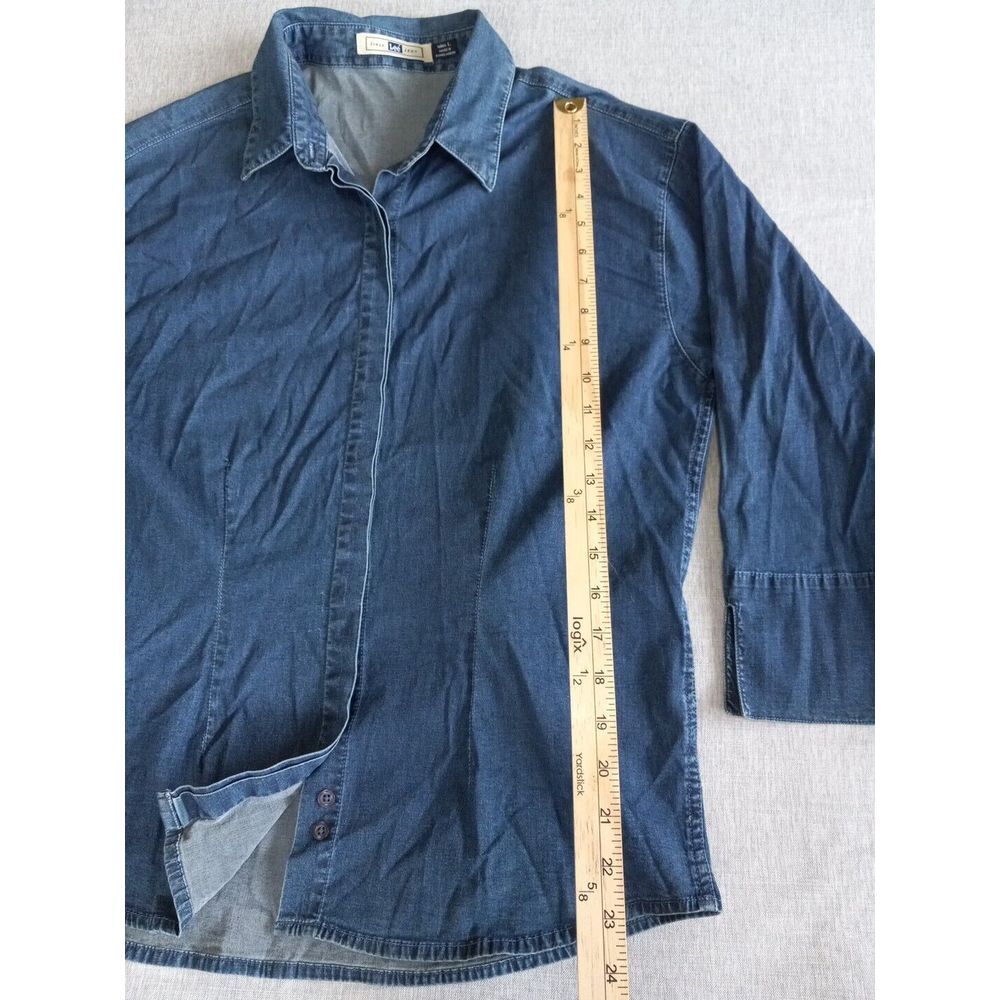 Lee Women's Large Stretch Cowboy Western Button-Up Chambray Blue Shirt - Picture 2 of 13